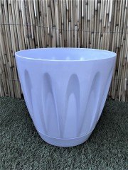 Renkli Saksı 22 LT 2 Adet Beyaz Renk Papatya Model Plastik Tabaklı Çiçek Saksısı