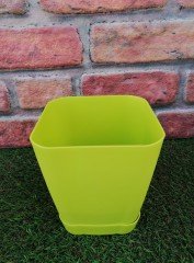 Renkli Saksı 3,4 LT 1 Adet Fıstık Yeşili Renk Safir Model Kare Saksı Tabaklı Saksı