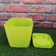 Renkli Saksı 3,4 LT 2 Adet Fıstık Yeşili Renk Safir Model Kare Saksı Tabaklı Saksı