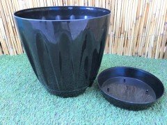 Renkli Saksı 22 LT 1 Adet Siyah Renk Papatya Model Plastik Tabaklı Çiçek Saksısı