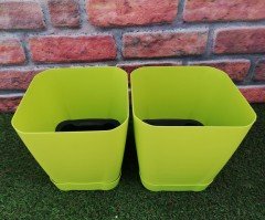 Renkli Saksı 5,6 Lt 3 Adet Fıstık Yeşili Renk Safir Saksı Kare Saksı Tabaklı Saksı