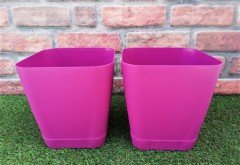 Renkli Saksı 5,6 Lt 1 Adet Vişne Renk Safir Saksı Kare Saksı Tabaklı Saksı