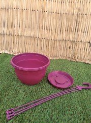 Renkli Askılı Saksı  1,7 LT 2 Adet Vişne Renk Safir Makrome Model Tabaklı Saksı