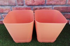 Renkli Saksı 8,8 LT 1 Adet Turuncu Renk Safir Model Kare Saksı Tabaklı Saksı