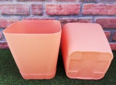 Renkli Saksı 8,8 LT 1 Adet Turuncu Renk Safir Model Kare Saksı Tabaklı Saksı