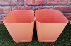 Renkli Saksı 8,8 LT 3 Adet Turuncu Renk Safir Model Kare Saksı Tabaklı Saksı