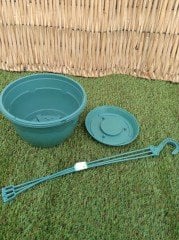 Renkli Askılı Saksı  3,4 LT 3 Adet Yeşil Renk Safir Makrome Model Tabaklı Saksı