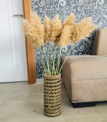 Hasır Örgü Vazo 3 lü Set 30 cm 50 cm 70 cm Çiçeklik Yapay Çiçek Vazosu Dekoratif Saksı