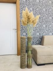 Hasır Örgü Vazo 2 li Set 30 cm ve 40 cm Çiçeklik Yapay Çiçek Vazosu Dekoratif Saksı