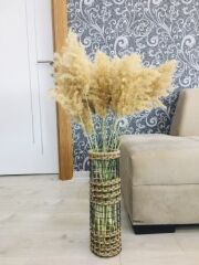 Hasır Örgü Vazo 30 cm Üç Örgü Tasarım Hasır Örgülü Çiçeklik Yapay Çiçek Vazosu Dekoratif Saksı