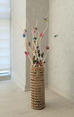 2 li Set 50 cm Vazo + 12 Adet Kelebekli Dal Kuru Dal Dekoratif Vazo Süsü Yapay Çiçek Burgulu Dal