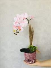 Orkide Yapay Çiçek 50 cm Pembe Orkide Çiçeği Salon Bitkisi Ev Ofis İç Mekan Bitkisi