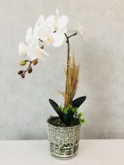 Orkide Yapay Çiçek 50 cm Beyaz Orkide Çiçeği Salon Bitkisi Ev Ofis İç Mekan Bitkisi