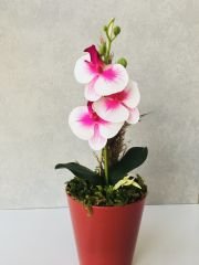 Orkide Yapay Çiçek 1 adet 38 cm Pembe-Beyaz Orkide Çiçeği Yapay Bitki