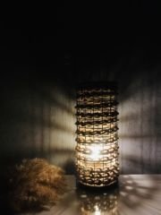 Masaüstü Aydınlatma 30 cm Abajur Hasır Örgü Aydınlatma Jüt Hasır Aydınlatma Masa Lambası