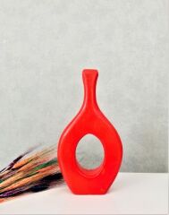 Vazo 1 adet 27 cm Kırmızı Dekoratif Vazo Seramik Biblo Yapay Çiçek Vazosu Obje