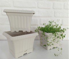 Balkon Saksısı 2,2 Lt 2 Adet Ova Balkon Model Krem Renkli Plastik Saksı