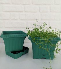 Balkon Saksısı 2,2 Lt 2 Adet Ova Balkon Model Petrol Yeşili Renkli Plastik Saksı