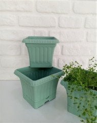 Balkon Saksısı 2,2 Lt 2 Adet Ova Balkon Model Su Yeşili Renkli Plastik Saksı