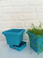 Balkon Saksısı 2,2 Lt 2 Adet Ova Balkon Model Turkuaz Renkli Plastik Saksı