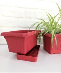 Balkon Saksısı 3,5 Lt 2 Adet Ova Balkon Model Kırmızı Renkli Plastik Saksı