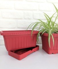 Balkon Saksısı 3,5 Lt 2 Adet Ova Balkon Model Kırmızı Renkli Plastik Saksı