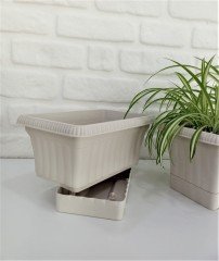 Balkon Saksısı 3,5 Lt 2 Adet Ova Balkon Model Krem Renkli Plastik Saksı