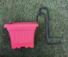 Demirli Balkon Saksısı 2,2 Lt 2 Adet Ova Balkon Model Kırmızı Renkli Plastik Tabaklı Saksı
